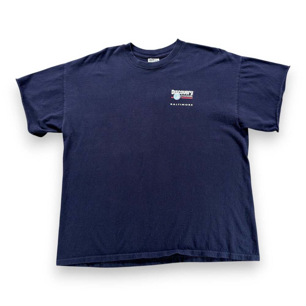 Vintage Discovery Channel Shirt Adult EXTRA LARGE Blue Baltimore Logo Promo Y2K